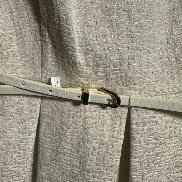 NWT Liz Claiborne Ivory Gold pleated dress with belt. - Picture 5 of 8